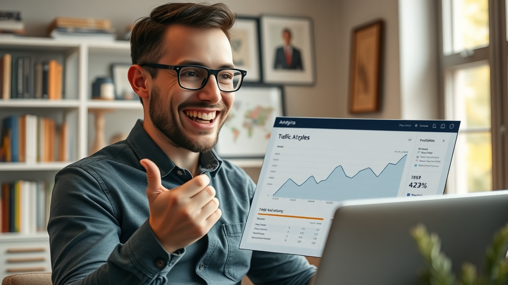Business owner viewing analytics dashboard growth, content marketing services