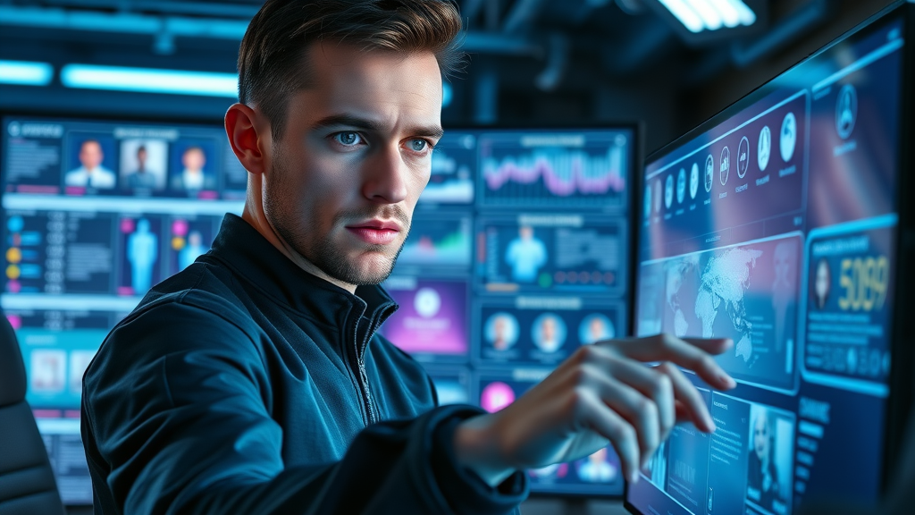Marketer segmenting and customizing display ads programmatic marketing campaign on touchscreen dashboard
