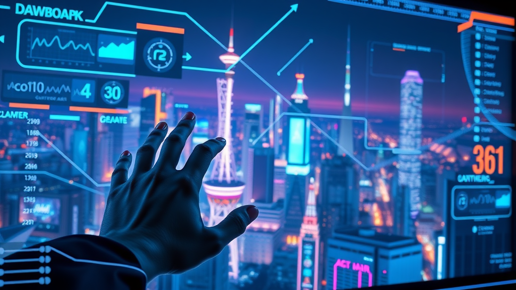 Futuristic AI-powered dashboard visualising machine learning data flows optimising display ads programmatic marketing