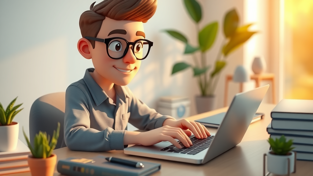 Blogger creating blog post on laptop, content marketing service