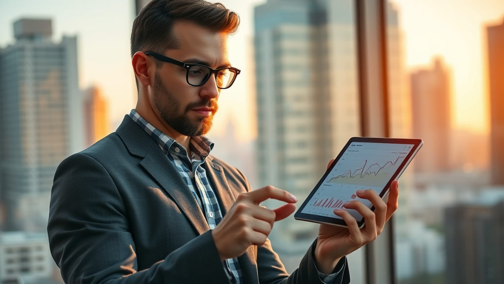 professional data analyst reviewing display ad campaign analytics for programmatic marketing display ads in a modern office