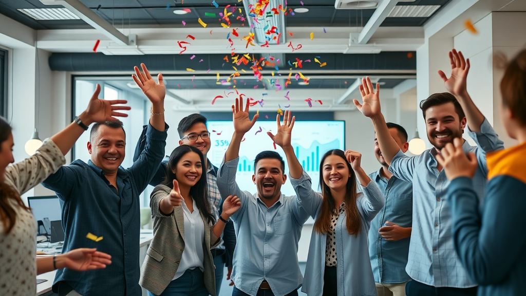 inspirational digital marketing team celebrating remarketing pixel campaign success
