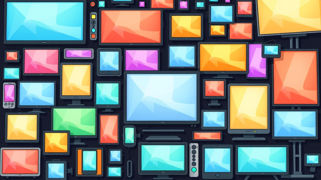 Colorful collage of display ad formats: banner ads, video, native, and interactive digital advertising