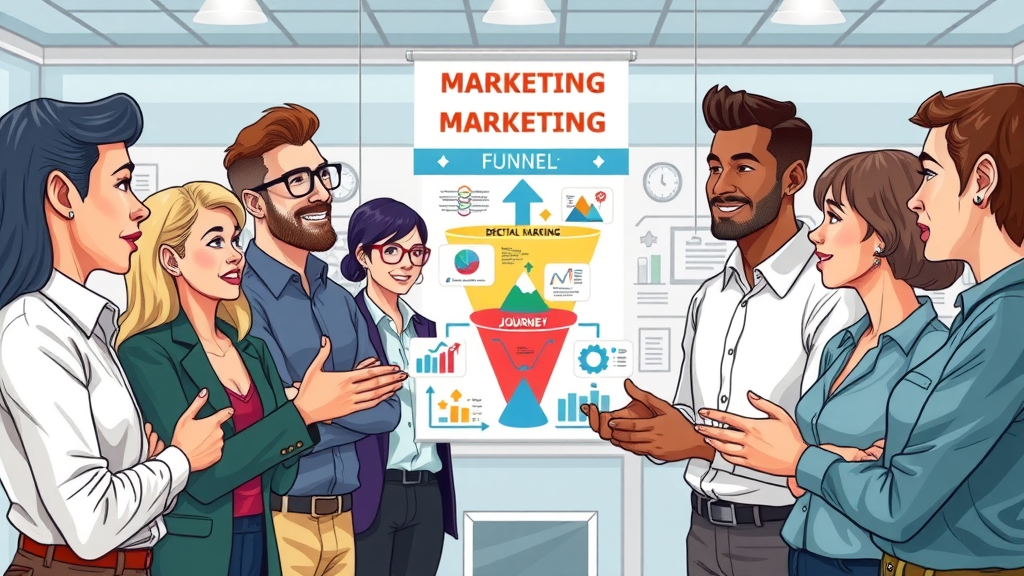 dynamic marketing funnel diagram showing pixel-powered customer journey stages in digital marketing strategy