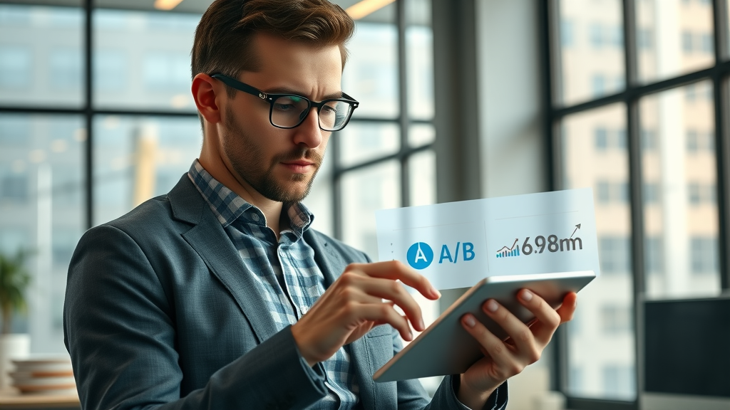 Tech-savvy marketer analysing A/B test results for programmatic campaign optimisation for small businesses