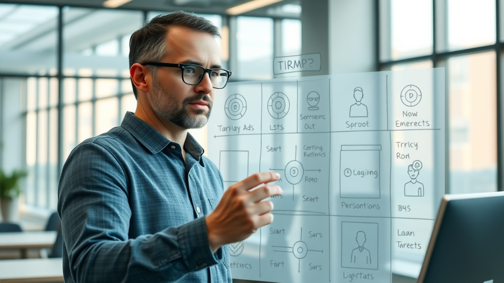 strategic marketing professional mapping audience segments for programmatic marketing display ads on a digital whiteboard