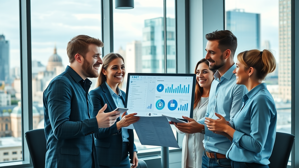 professional marketing team in contemporary London office planning social media strategy, digital marketing agency in London