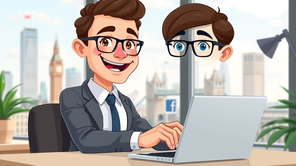 UK business owner setting up social media ads for site traffic in modern London workspace
