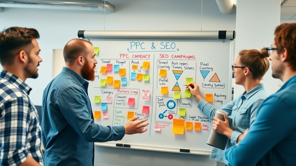 Strategic digital agency team mapping paid website traffic UK campaigns on whiteboard