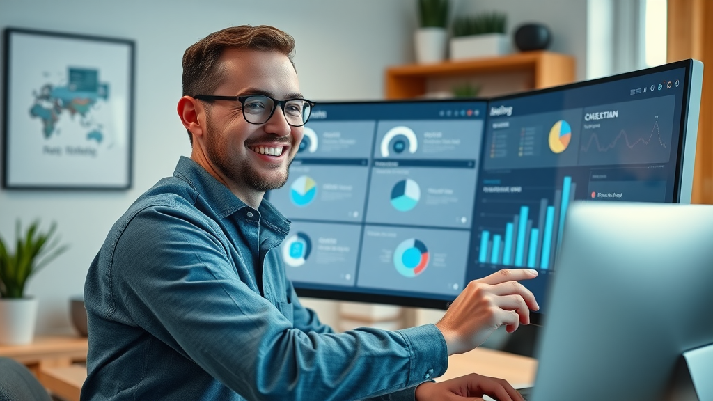 Modern dashboard of master affiliate profits affiliate program showing user engaging with interactive training and analytics