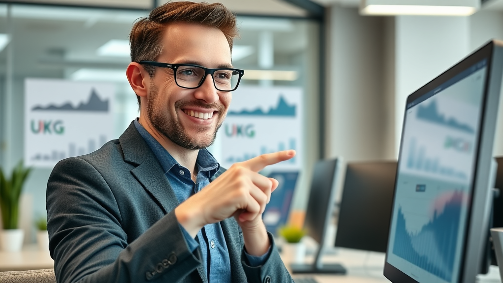 UK business owner reviewing pay for website traffic UK analytics and website traffic growth in a modern workspace