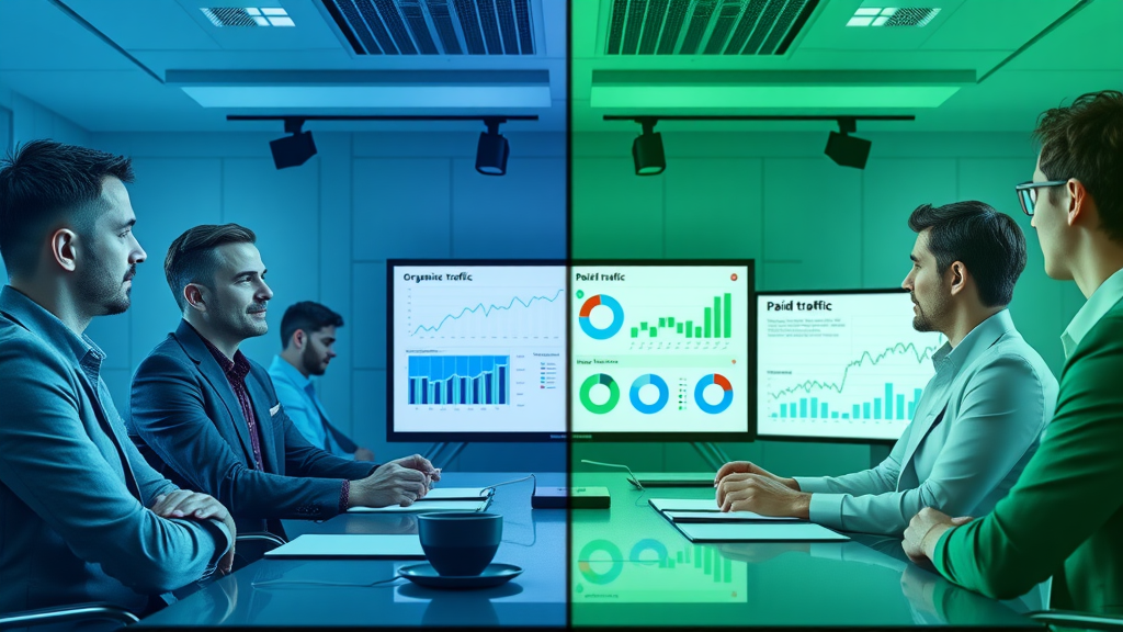 UK business teams comparing organic SEO strategy and paid pay for website traffic UK campaign for site traffic
