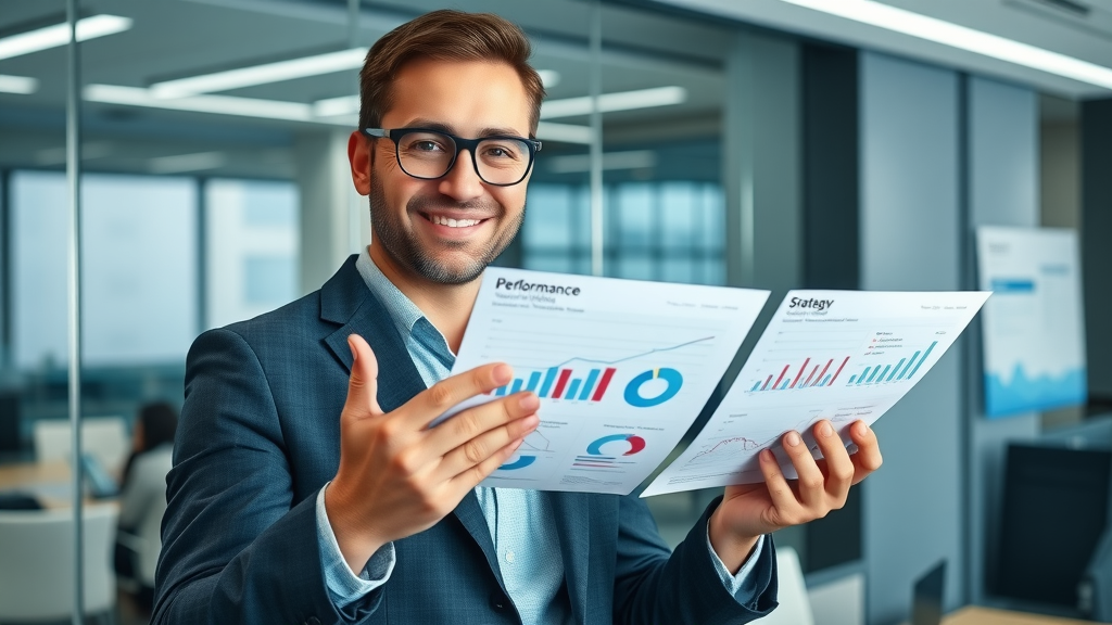 Confident marketing agency consultant presenting strategy to hire outsourced content creation agency